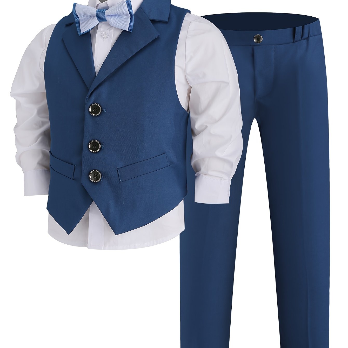 Image of Dress 2025 Spring New Korean Style Striped Suspender Pants Suit Boys Flower Boy Wedding Performance Suit Three-piece Set Does Not Shirt (vest + Pants + Bow Tie), Halloween