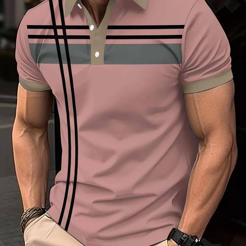 mens casual short sleeve shirt with white gray stripes breathable polyester button up outdoor activities casual attire casual attire striped polyester fabric
