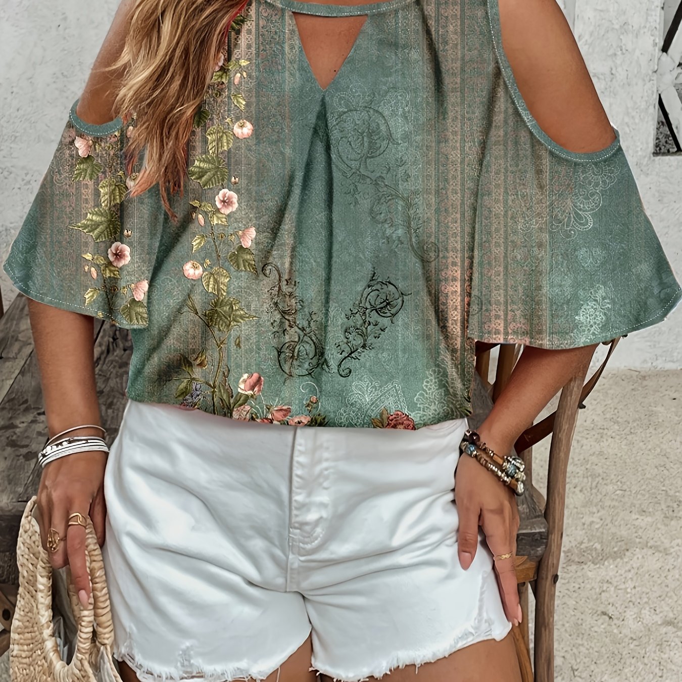 Image of Plus Size, Plus-size Printed Top For Women, Fashionable Loose Fit, Tummy-control, Stylish T-shirt, Summer Women's Clothing