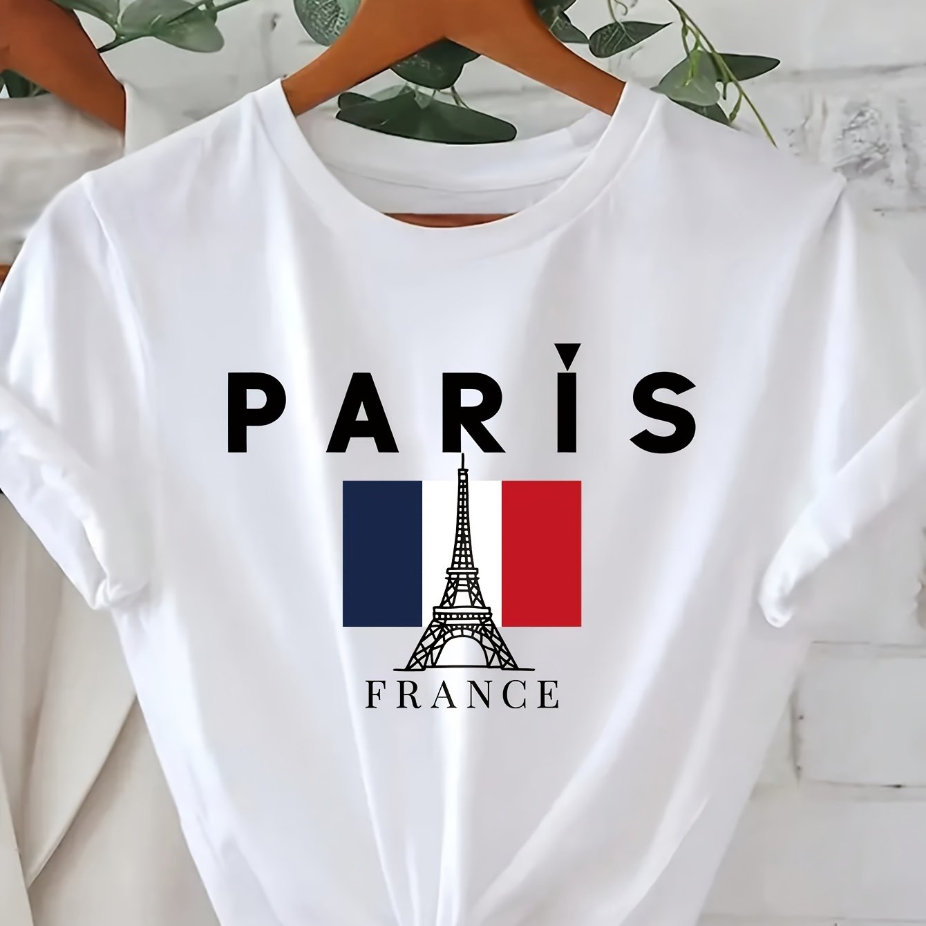 TEMU Plus Size Paris Letter Print T-shirt, Casual Crew Neck Short Sleeve T-shirt, Women's Plus Size clothing