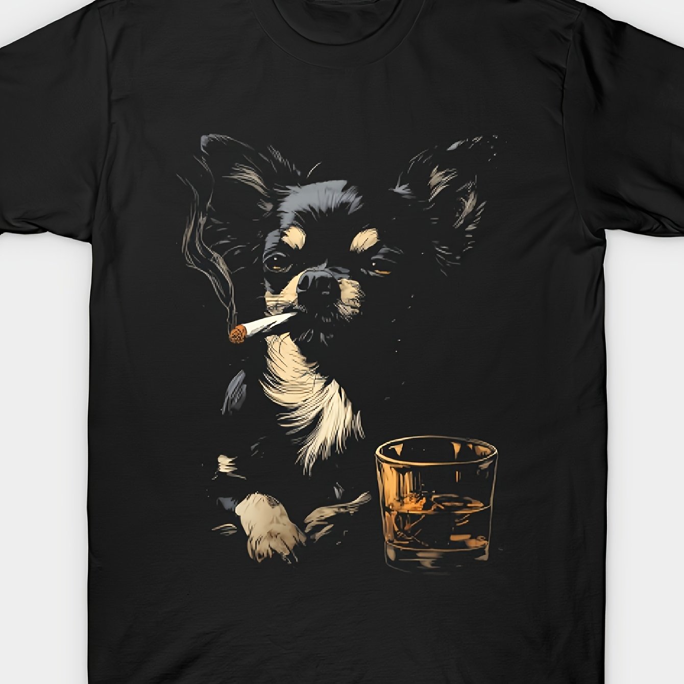 Image of This Funny T-shirt Showcasing A Smoking Chihuahua Is Great For . Perfect For Casual , Family , And Social Events. It Makes A Wonderful Gift