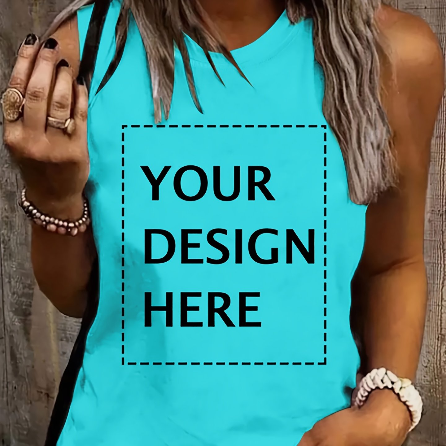 TEMU 07# [customizable Style] Customizable Photo And Text Print Women's Casual Sleeveless Vest - Soft Breathable Sleeveless Top, Casual Round Neck