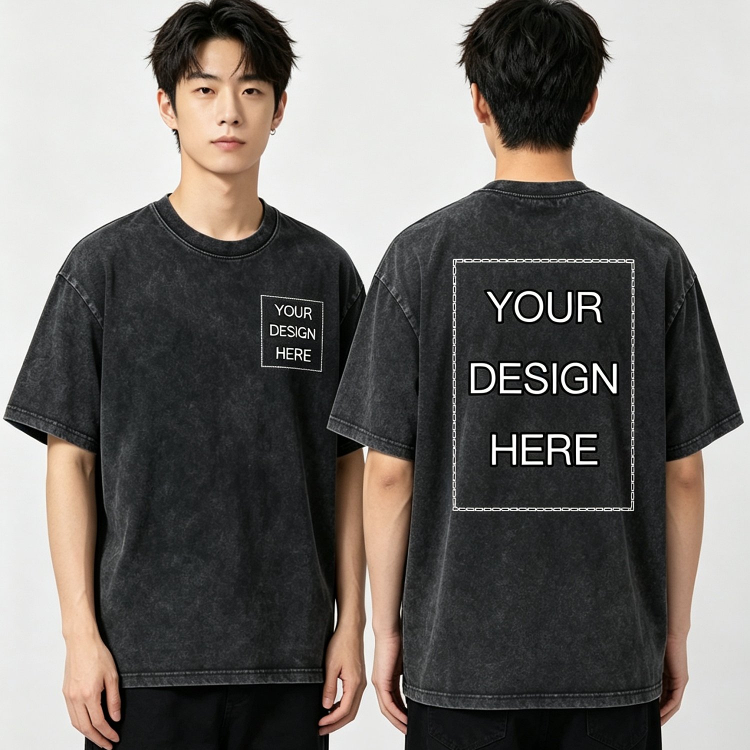 TEMU [ Duck] Brand Double-sided Distressed T-shirt, Unisex Couple Short Sleeve Logo Uniform Customization, Team Uniform Photo Customization, Washed