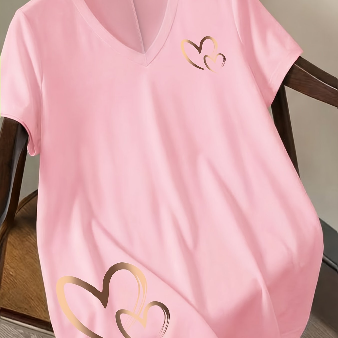 TEMU Plus Size Women's V-neck Solid Geometric Pattern T-shirt