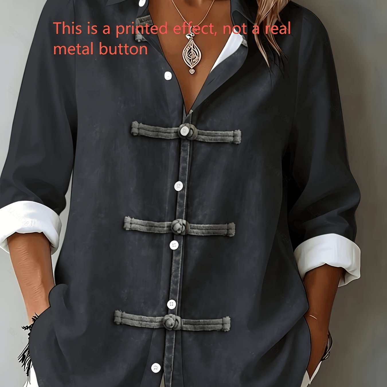 TEMU New Women's Beautiful Printed Long Sleeve Shirt, Chinese Tassel Button Pattern Casual Cardigan Blouse