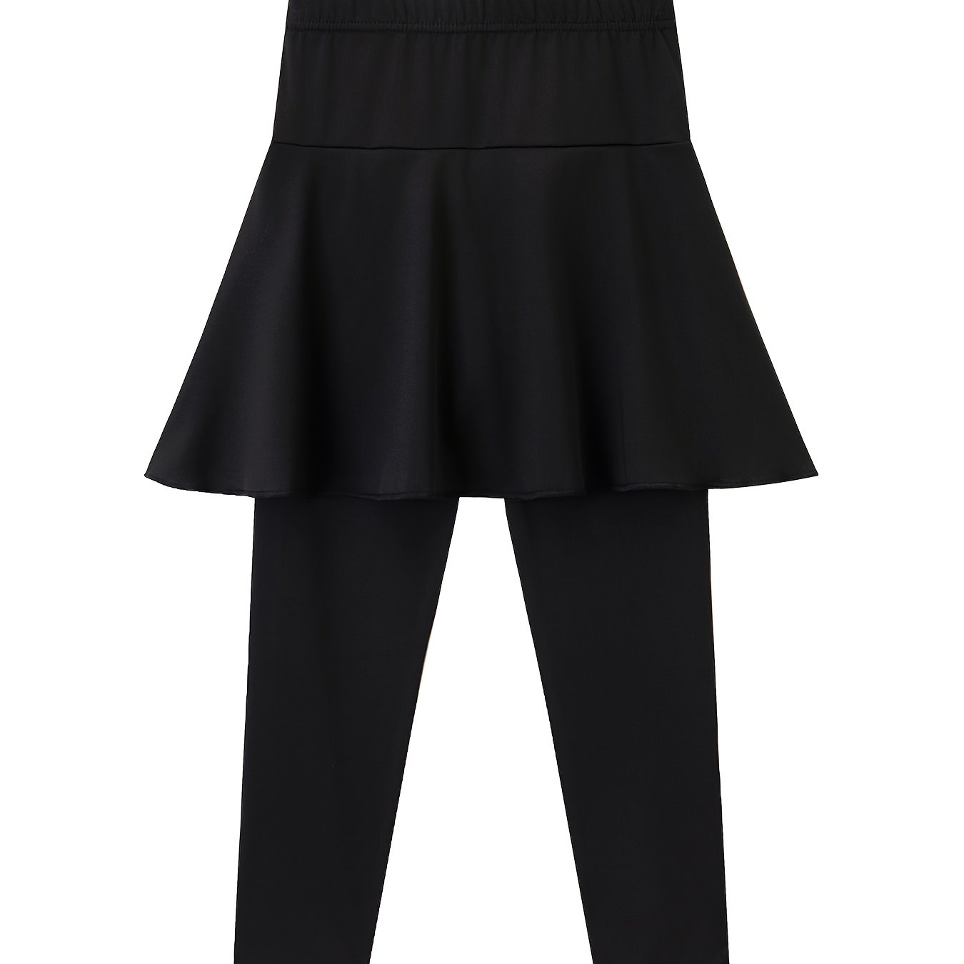 TEMU 1pc Girls' Leggings Spring Summer Mid-big Kids Two-piece Skirt Pants Elastic Waistband Solid Ruffle Skirt Slim Fit Versatile Ankle Pants Outdoor