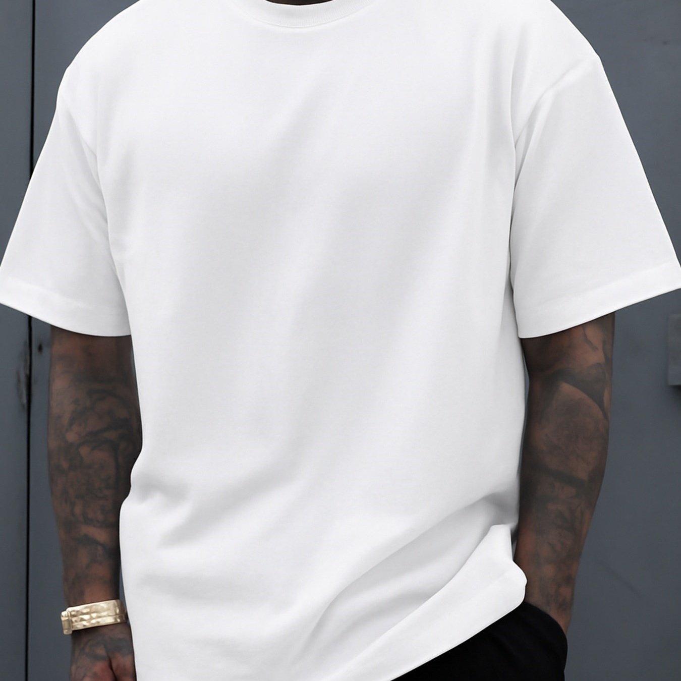 TEMU Men' White Crew Neck T-shirt, 2026 New Model, Fun Regular Fit, Comfortable And Casual Urban Style For Casual Attire, Suitable For , Ideal Gift