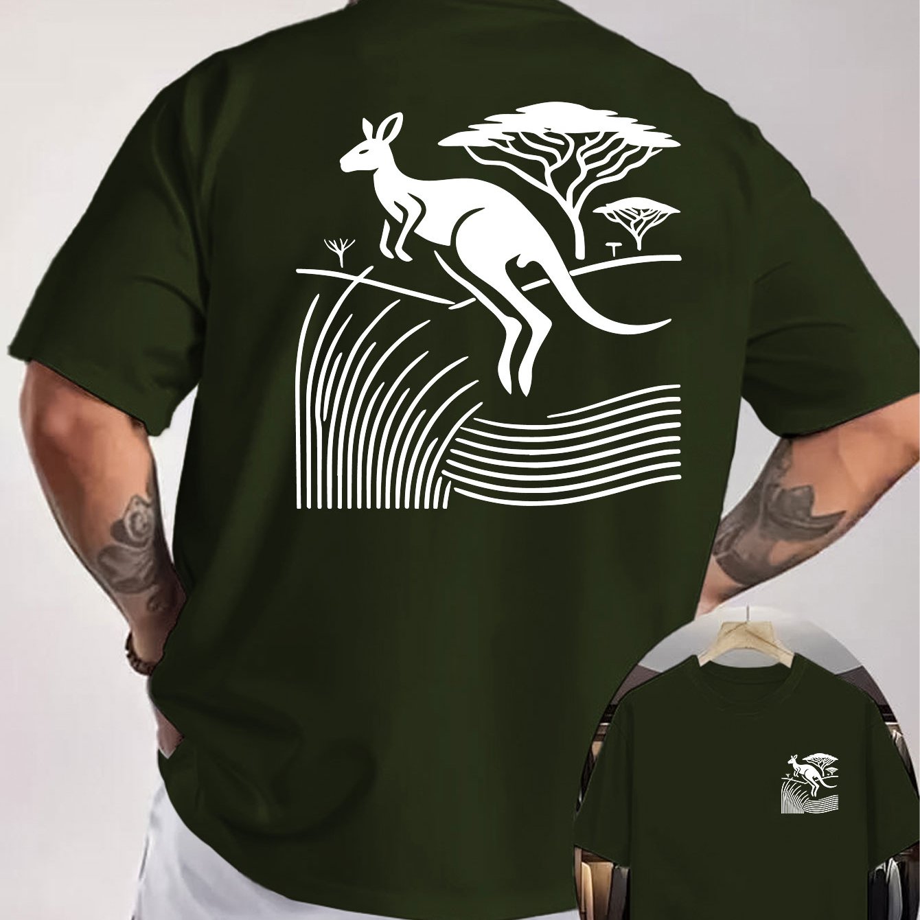 TEMU Men's T-shirt With Minimalist Kangaroo , Featuring Australian , A Loose And Casual Top For