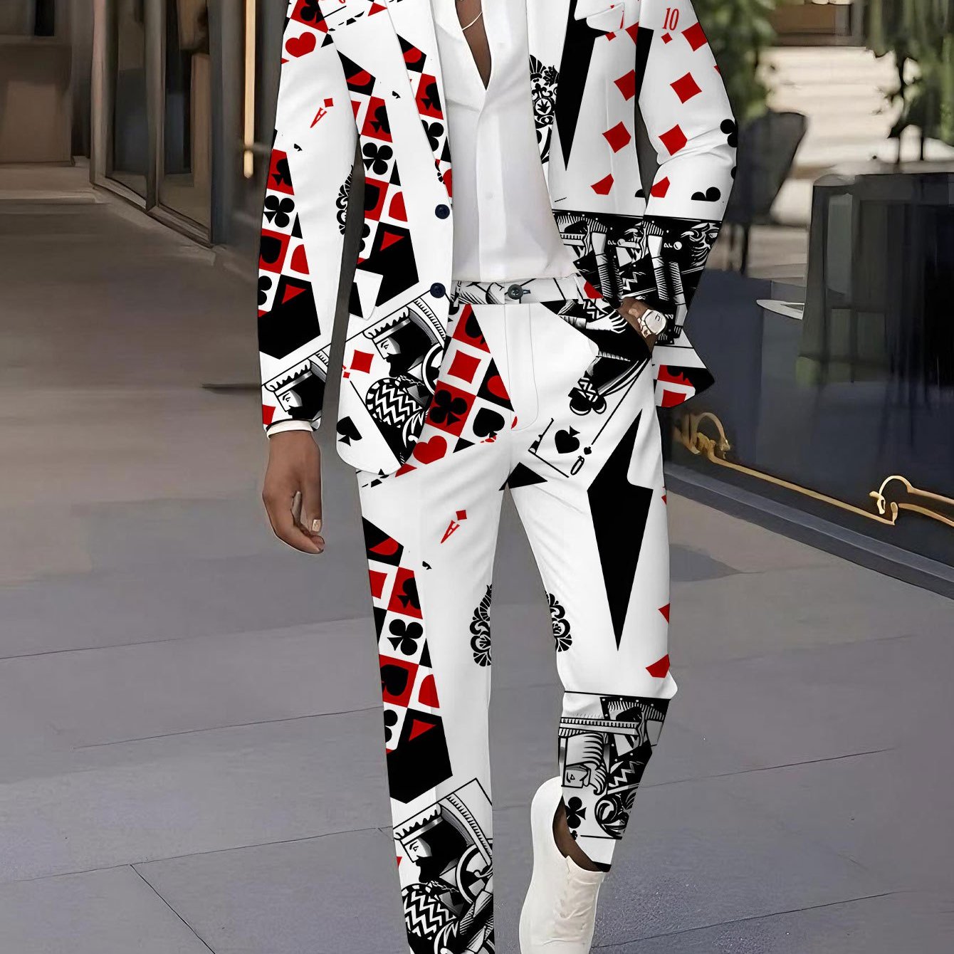 TEMU Men's Suit Set With , Featuring A Stylish Print Blazer And Pants Combination. This Classic Outfit Is Perfect For Parties, Weddings, , Showcasing
