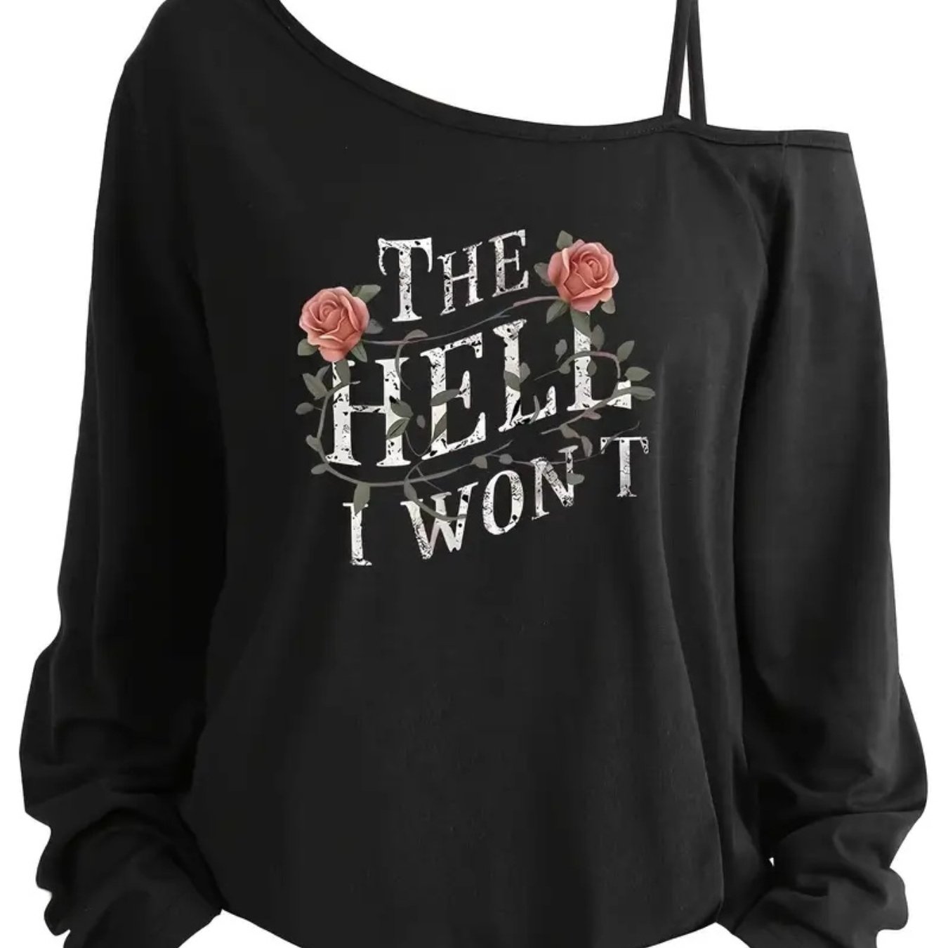 TEMU Plus Size - Women's Plus Size Clothing, Women's Plus Size Tshirt, Single Shoulder Long Sleeved, Shoulder Top, Casual Short Sleeved Round Neck