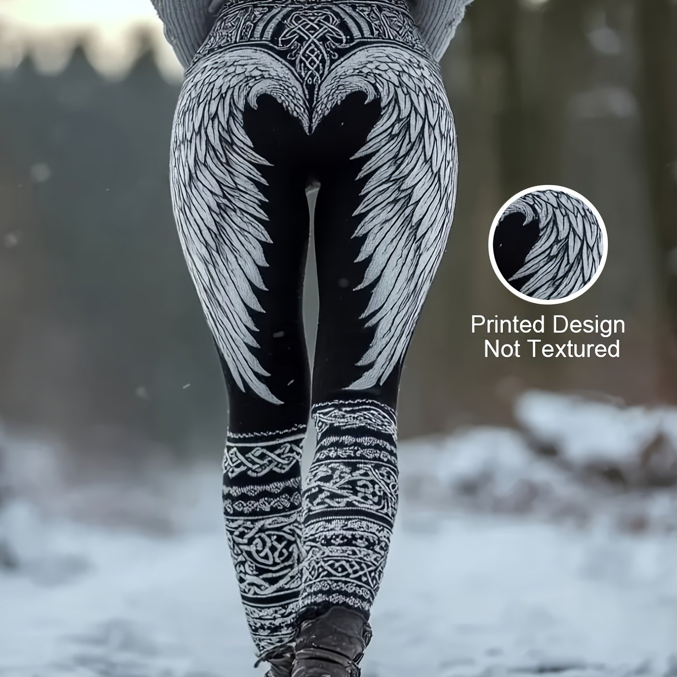 TEMU 2d Printed Viking Bohemian Ethnic Style Double- Totem Print Elegant Women's Casual Tight-fitting Leggings Asd1