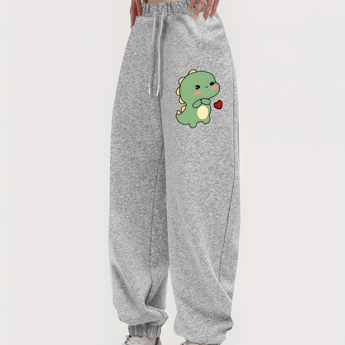 TEMU Cute Cartoon Dinosaur Print Jogger Pants For Fall & Winter, Waist Fashion Sweatpants, Women's