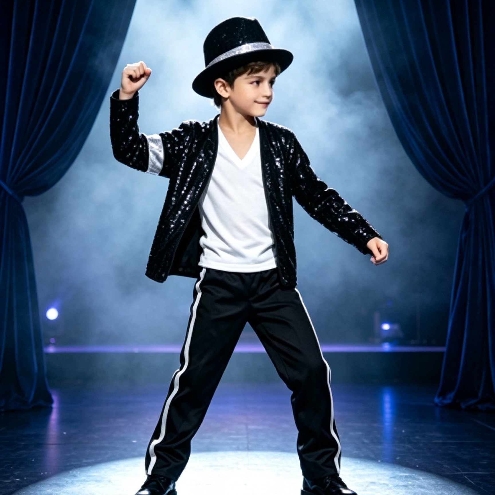 Image of Dress In Black Sequin Suit, Full Sequins Fabric With Hat And Striped Pants, Cool And Shiny Stage Tension. Suitable For Halloween Holiday Party, Halloween, And Super Photogenic.