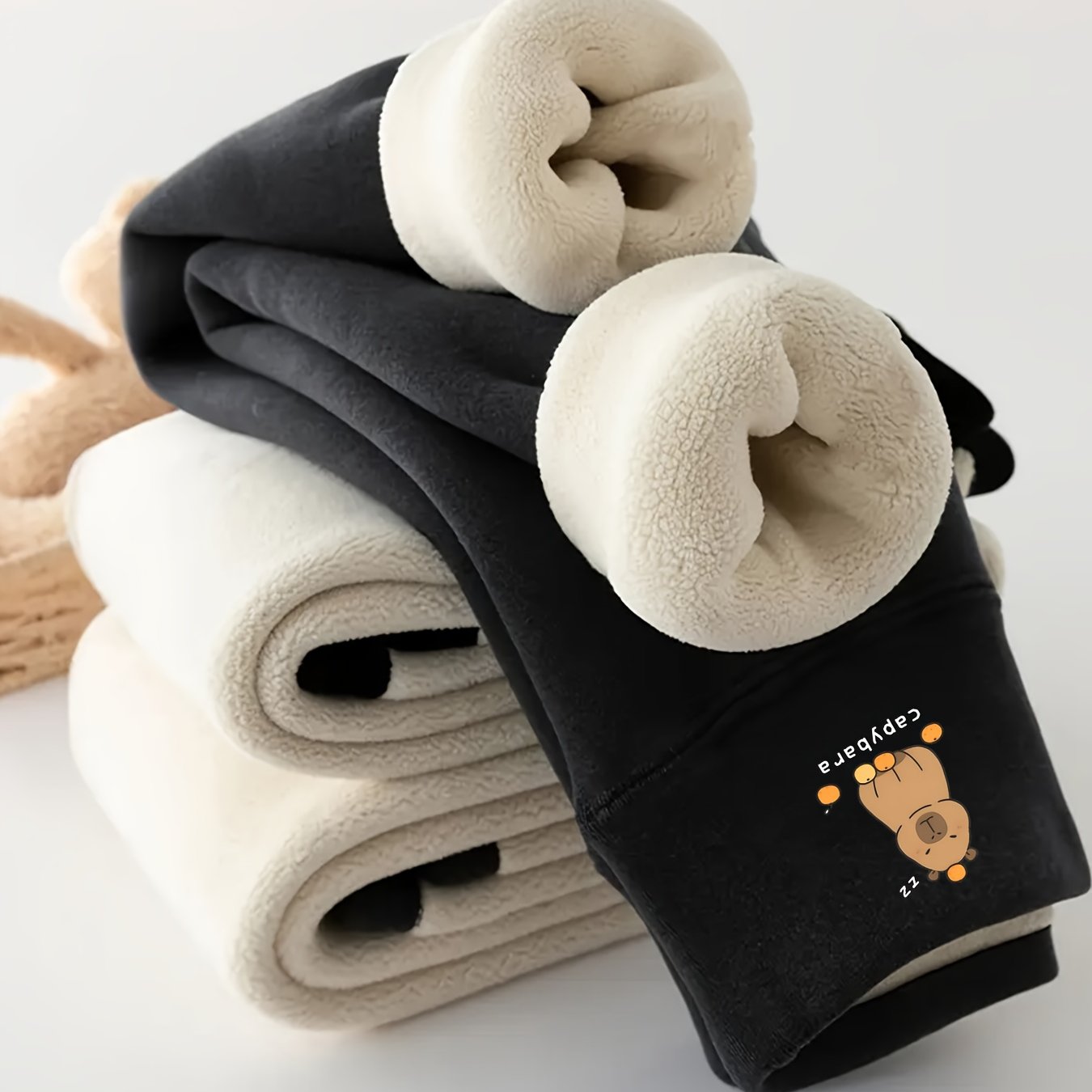 Image of Girls' Fleece-lined And Thickened High-waisted Leggings, Clothing, Cartoon Winter Warm Long Pants, Outer Wear, Slim Fit, Versatile, For Outdoor