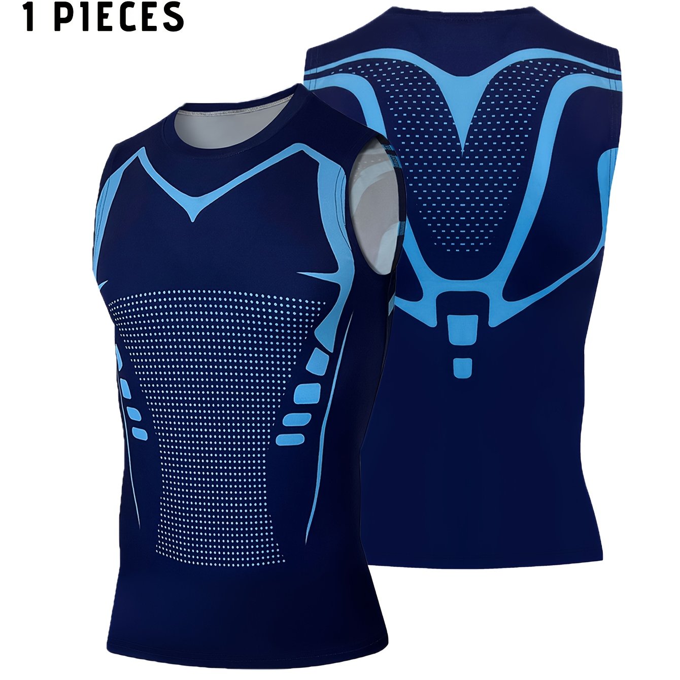 TEMU Men's Summer Round Neck Printed Sports Tank Top, Quick-dry Sweat-absorbent Breathable Material For Outdoor Activities