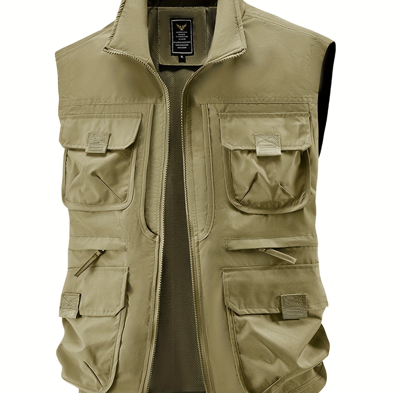 TEMU Men's Tactical Sleeveless Vest With Multiple Pockets - Quick-dry, Stand Collar, Zip-up Outdoor Fishing & Fishing Vest For Spring/summer/fall,