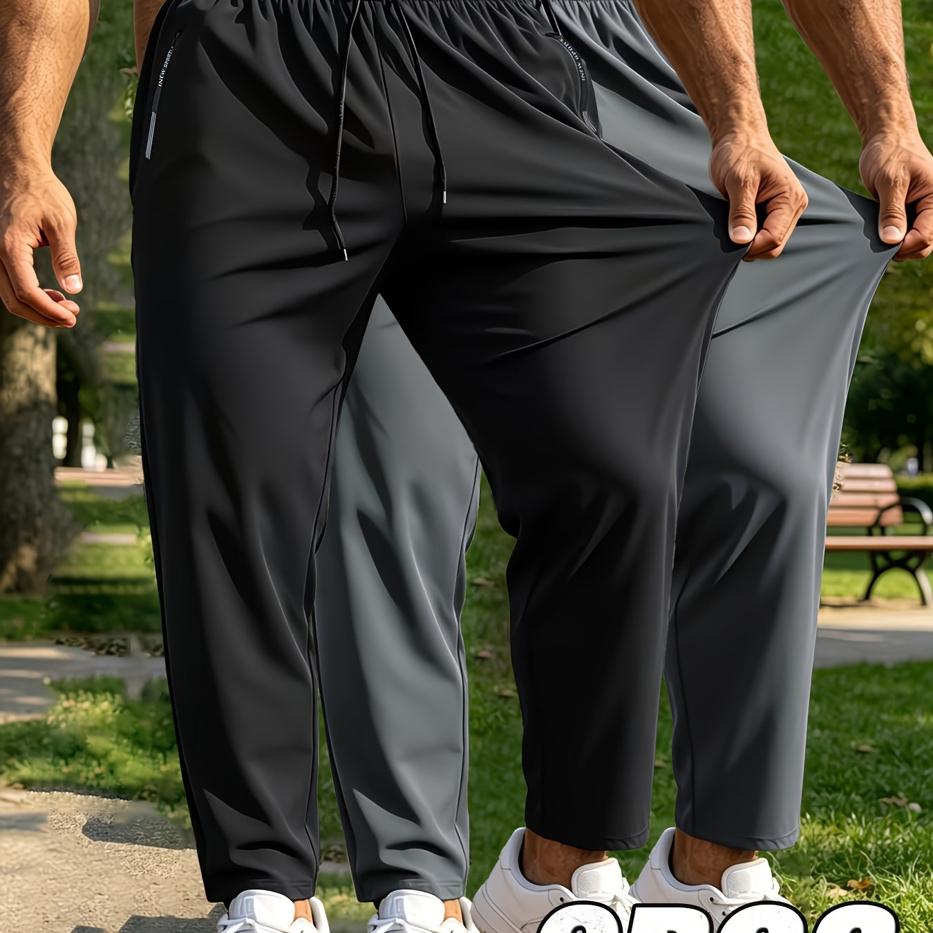 TEMU 2pcs Men's Fashion Sports Pants, With Dual Side Zipper Pockets And Drawstring Waist, Made Of Comfortable And Breathable Fabric, Perfect For Gym