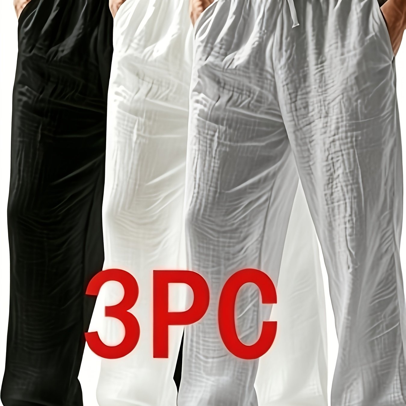 TEMU Joshmei Obm Men's Casual Pants, Three-pc, Drawstring Elastic Waist, Multiple Colors , Vintage Loose Wide-leg Trousers