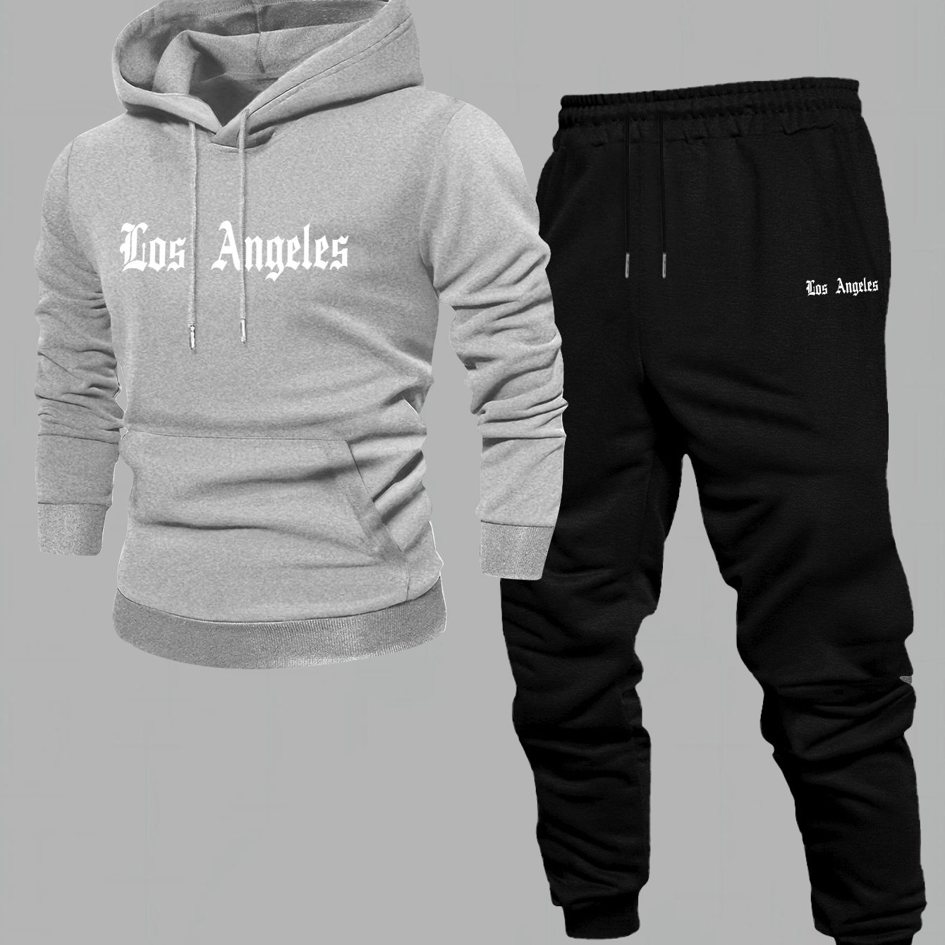 TEMU Men's New Casual Hoodie And Fleece Pants Set With Los Angeles Print For Spring And Autumn.