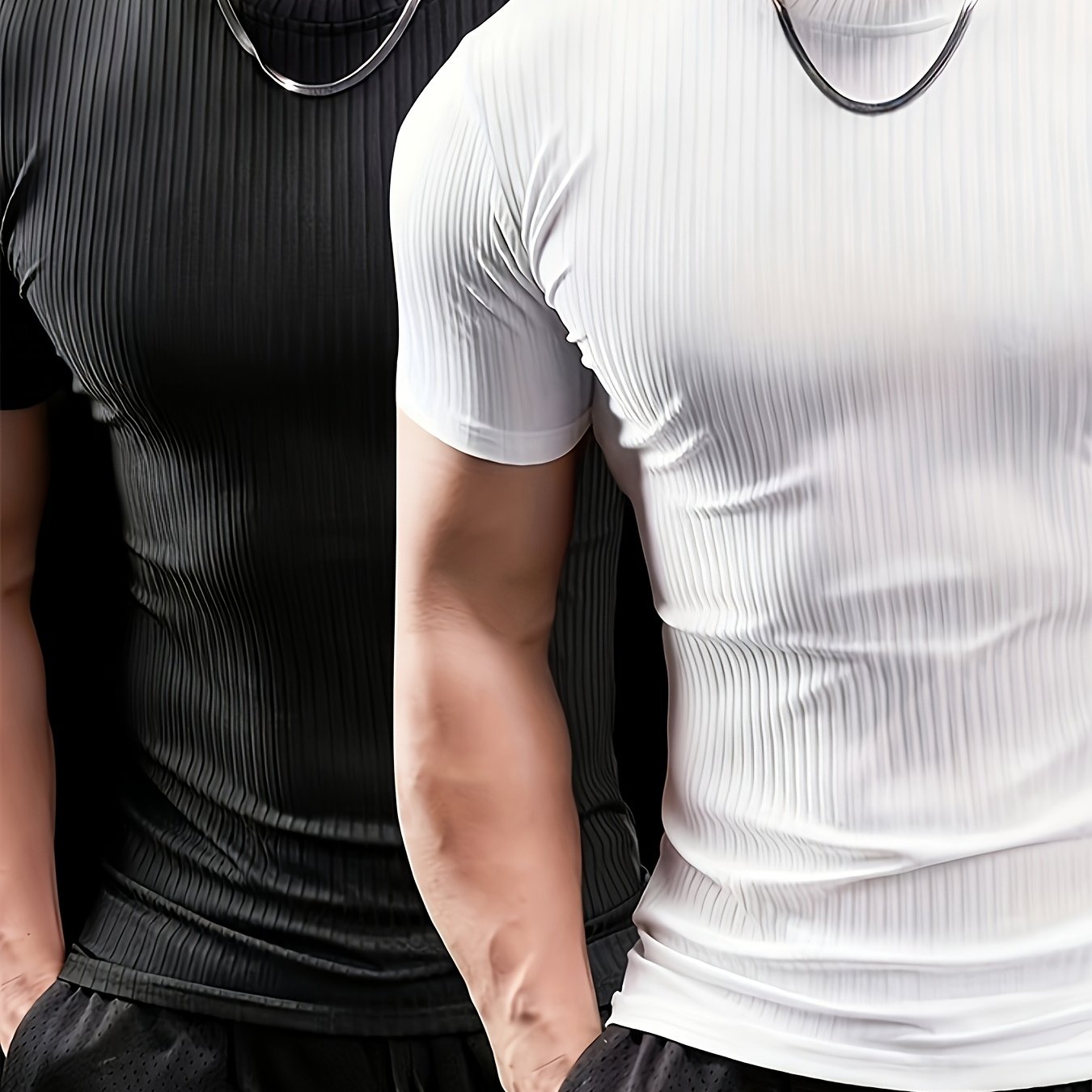 TEMU T-shirt da casual e a maniche corte, confezione pezzi - Tessuto a costine testurizzato traspirante ad elasticit�, e , per abbigliamento casual,
