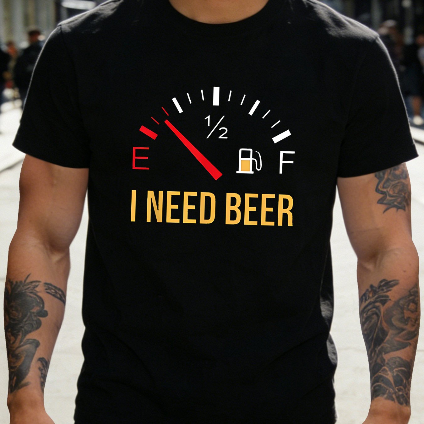 TEMU Men's Funny "i Need Beer" Graphic T-shirt - Lightweight Crew Neck Short Sleeve Tee With Beer Print, Machine Washable Summer Top Suitable For