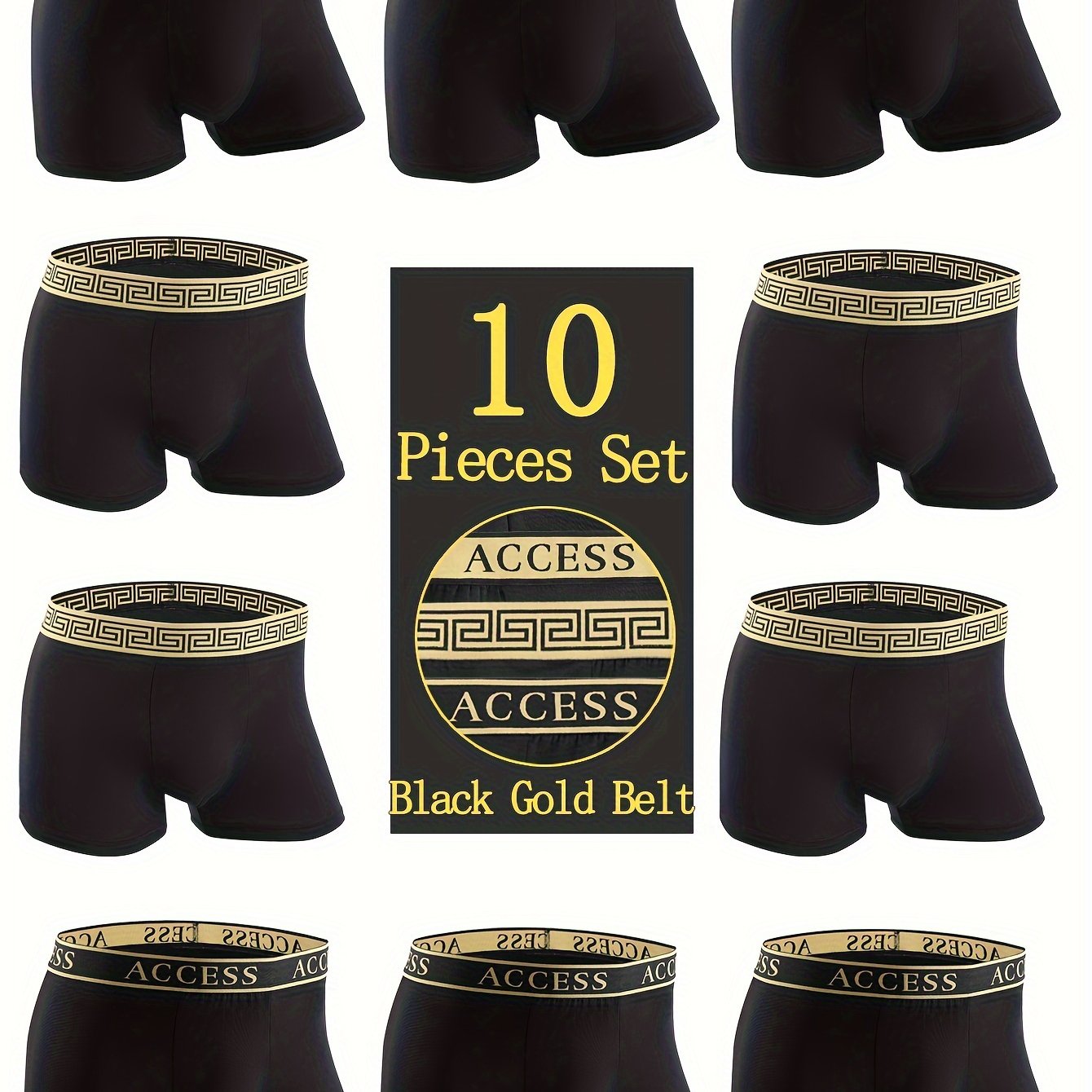 Image of A Set Of 's Underwear Featuring Comfortable And Breathable Fabric, Elegant Black And Golden Waistband, , Soft Material, And Lettered Waistband