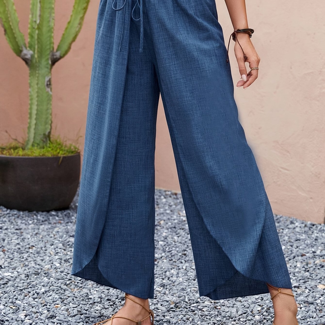 Drawstring Waist Fake Drawstring Long Pants