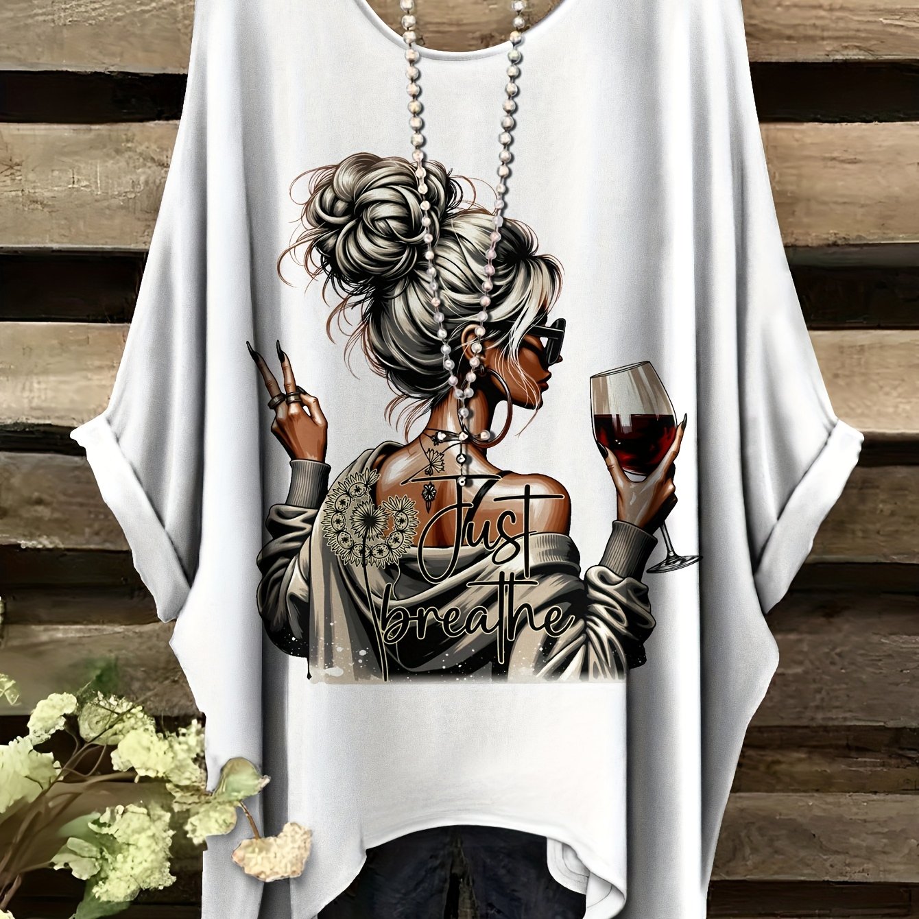 Image of Plus Size, Plus Size Women's Clothing, Plus Size Short Sleeve, Fashion Lady Full Print Round Neck Top, Casual Comfortable Versatile Plus Size T-shirt, No Accessories