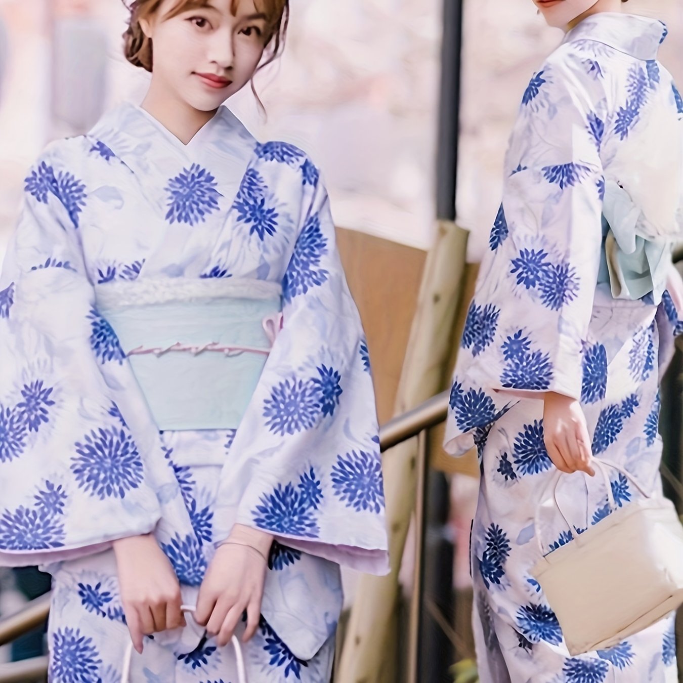 1枚 日本風レトロ浴衣キモノ - 手描き花柄・紅葉模様、柔らかく通気性のある生地、夏祭り・ ・テーマパーティー用 トな伝統的な着物、高品質キモノ、ヴィンテージスタイル、精巧な職人技、 ファッション