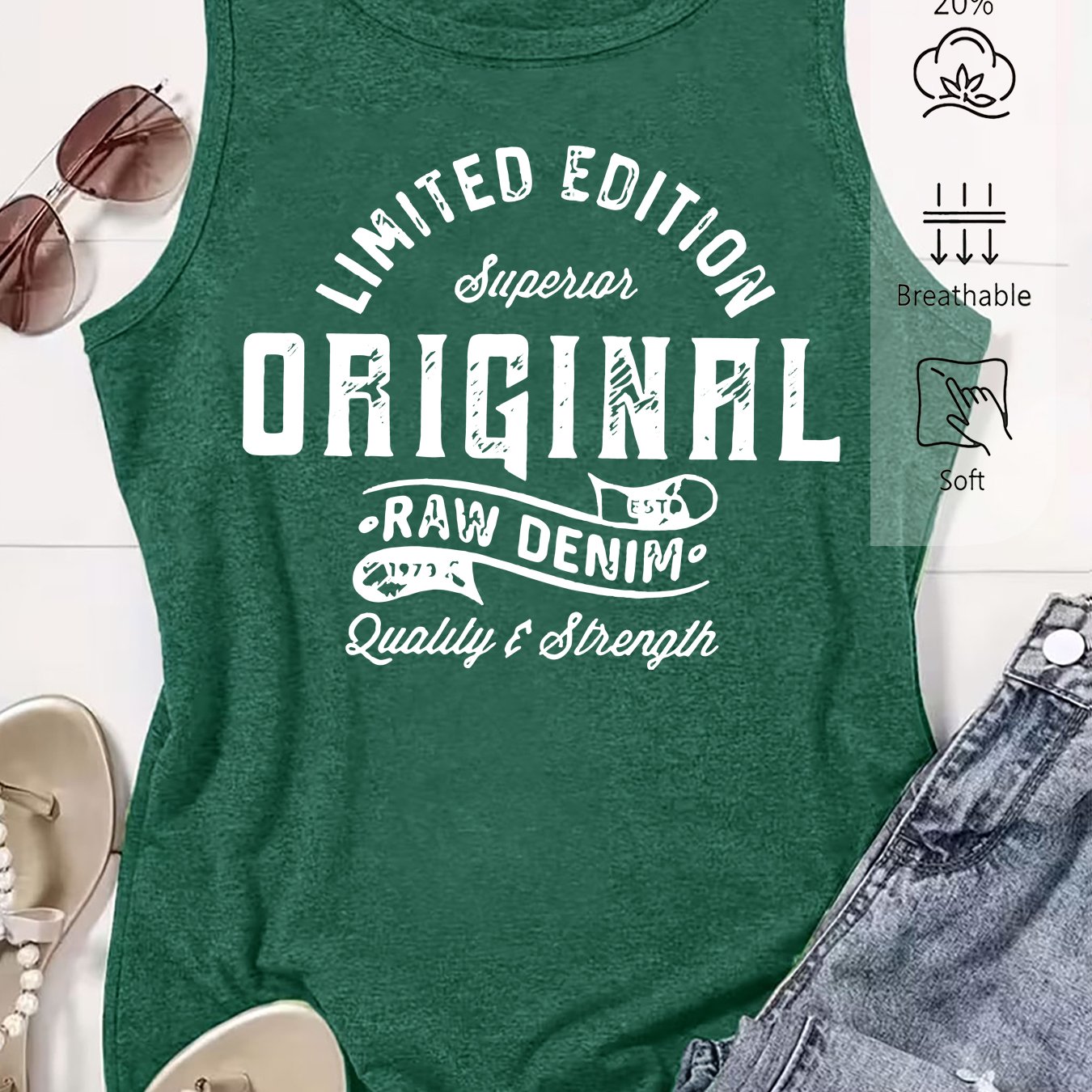 TEMU Women's Elegant Vest, Retro Distressed Arc English Letter Loose Summer Vest, Fashionable Elegant Vacation Daily All-match Retro Style Top