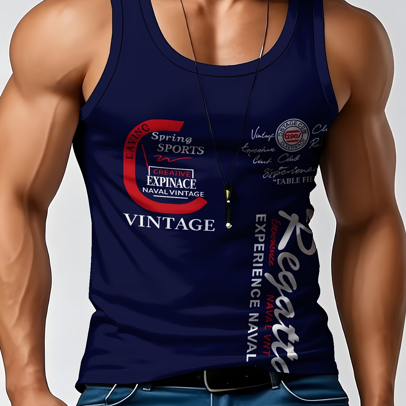 TEMU Fashionable Men's Sleeveless Tank Top With Geometric Pattern, Casual Polyester Top For Daily Wear, Hand Wash Or