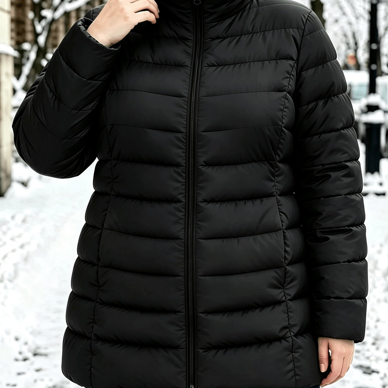 TEMU Chaqueta de talla grande para mujer de otoño/invierno, de color liso, con cuello y cremallera, con bolsillos con cremallera, ropa de abrigo a