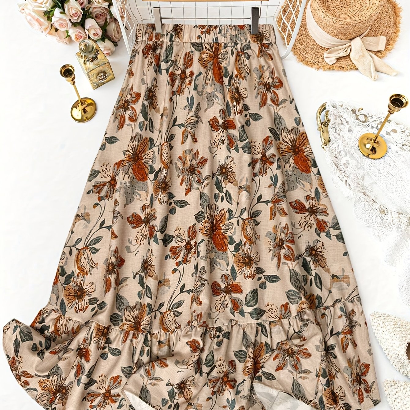 TEMU New Stylish Women's Elegant Floral Print Skirt T002