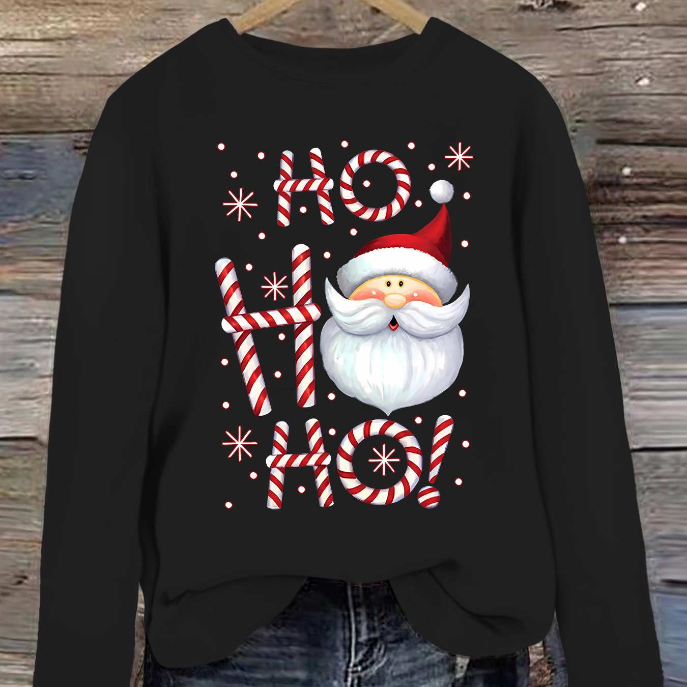 TEMU Santa Candy Cane Snowflake Pattern Women's Slim Elegant Party Fashion Casual Loose Stretchy Home Round Neck Long Sleeve Top