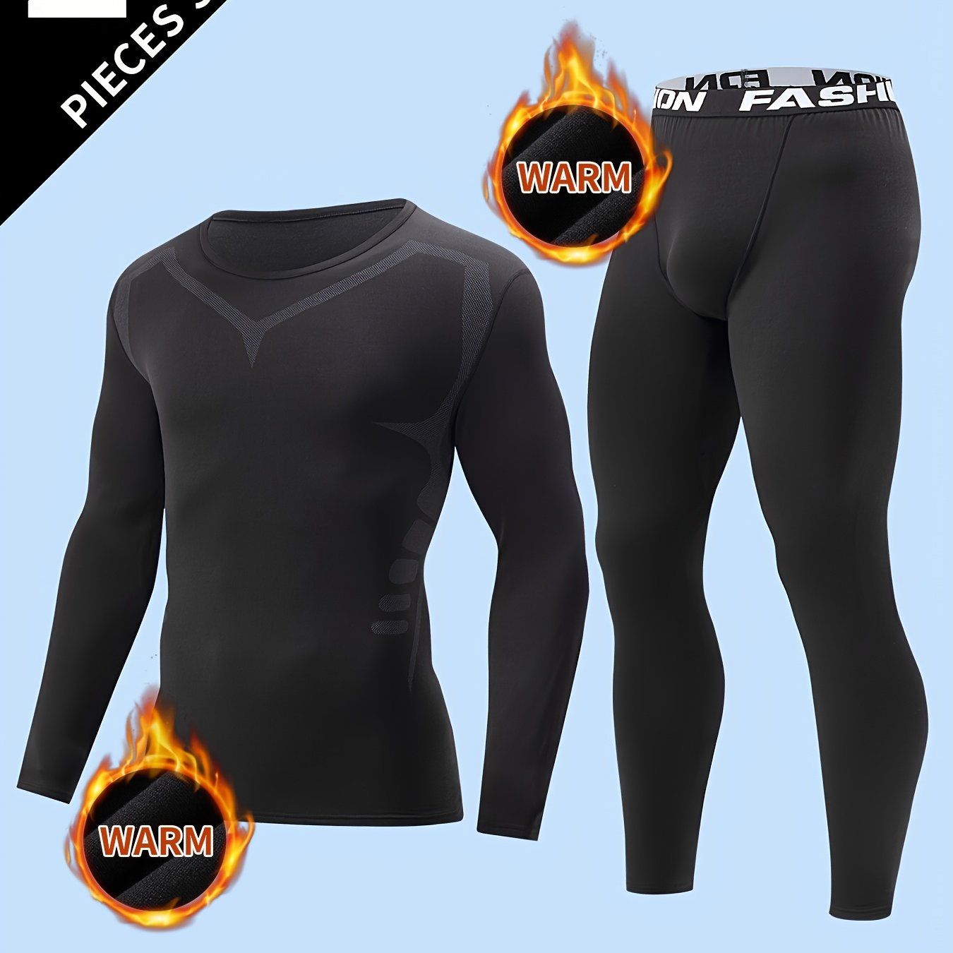 E-shop 2er-Set Herren Thermounterwäsche, Skiwarmanzug, Figurformender Top und Hose, Fitness Sport Fitnesshose + Shirt Athlet Sport Hosen Top