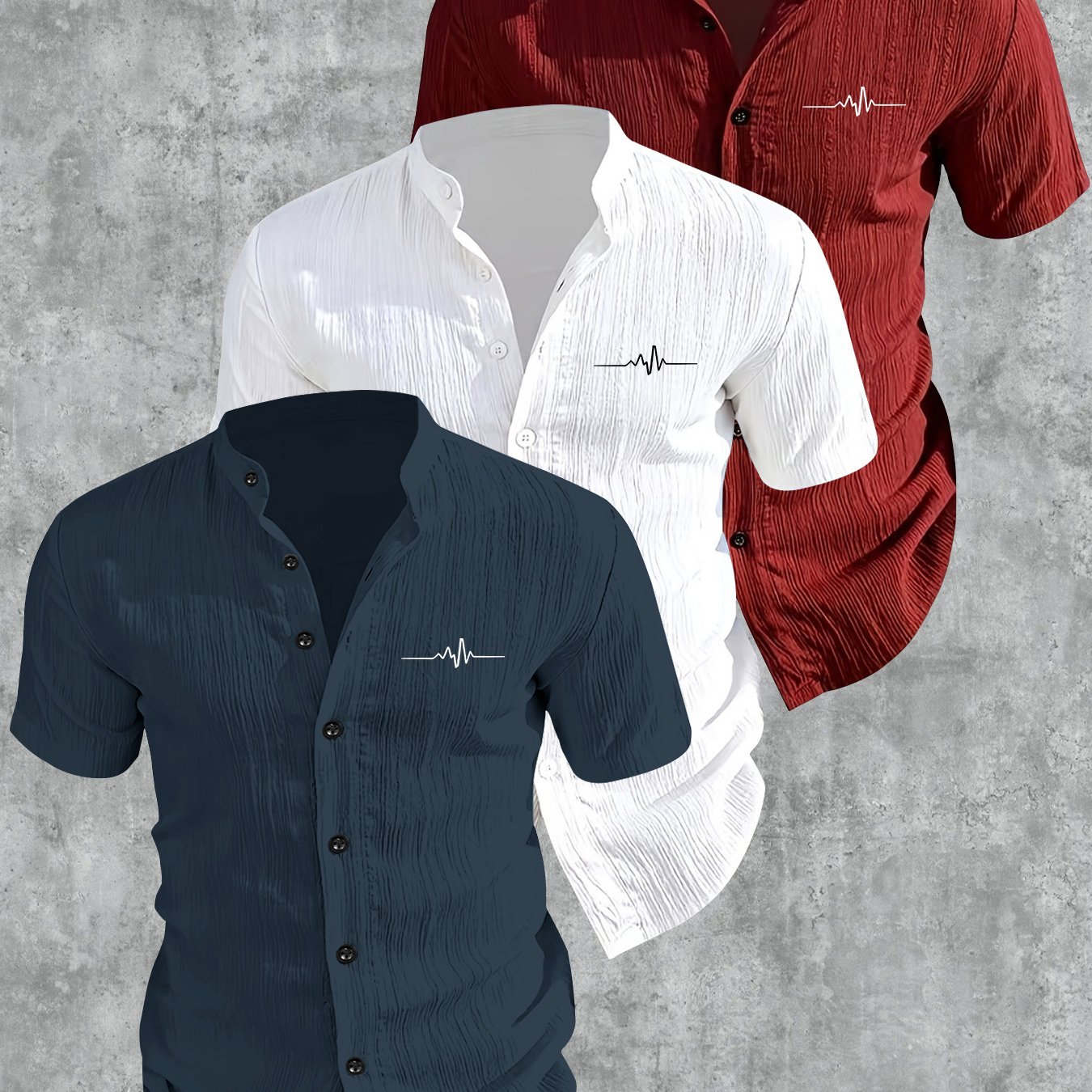 TEMU Ensemble de 3 chemises d'été à manches courtes pour hommes, chemises décontractées légères et respirantes à boutons avec motif ECG, col ,
