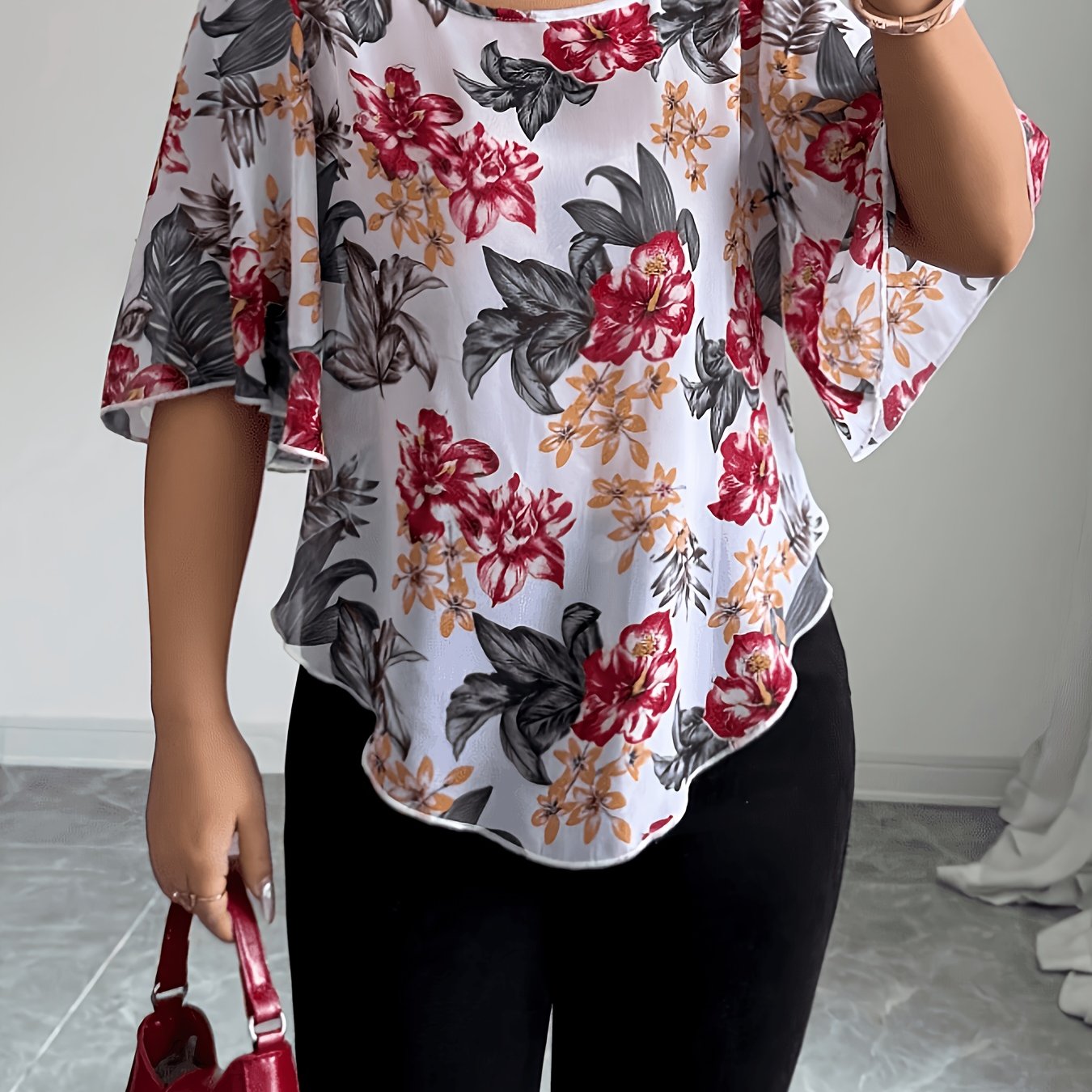 TEMU Chemise décontractée à manches courtes pour femme, coupe , imprimé floral intégral