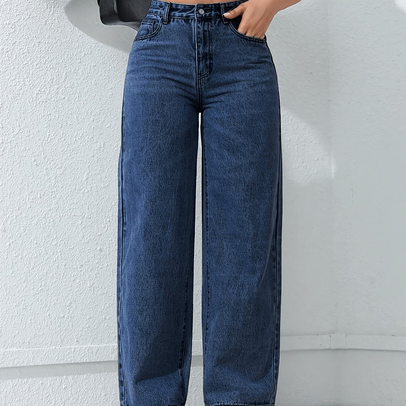 Women's Loose Straight-leg Jeans With Pockets, Casual Versatile For And Dates