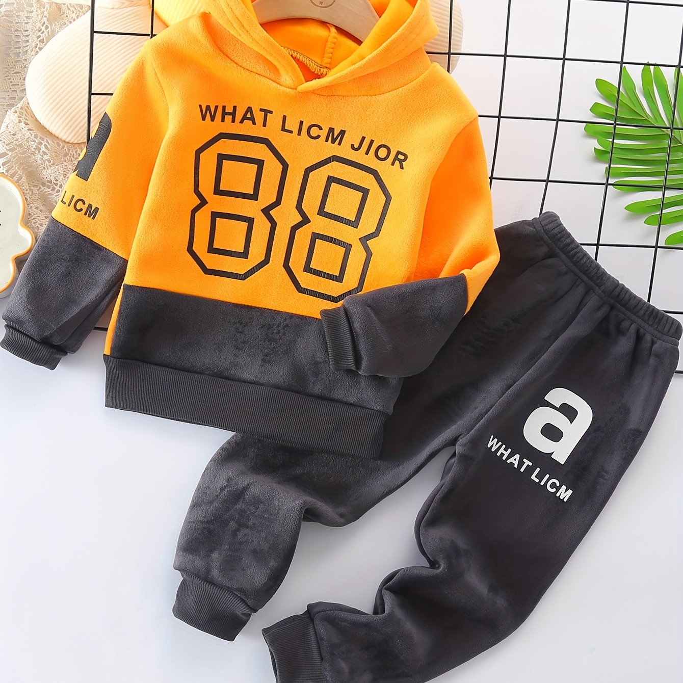 Boys' Autumn Winter Outfit Stylish Fleece Set Fashion Athletic Cool 2pcs Outfit Trendy, For Outdoor