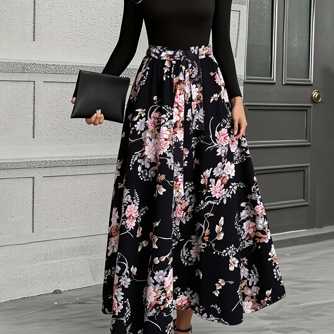 [] Women's Spring/summer New Elegant Style Daily Light Luxury Top Flower Stitching Long Dress