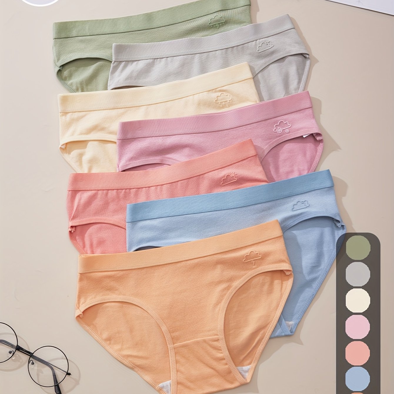 7pcs Cute Girly Triangle Panties, Multiple Colors , Comfortable, Skin-friendly, , Designed With Elastic Waistband, Dopamine-style Women's Underwear
