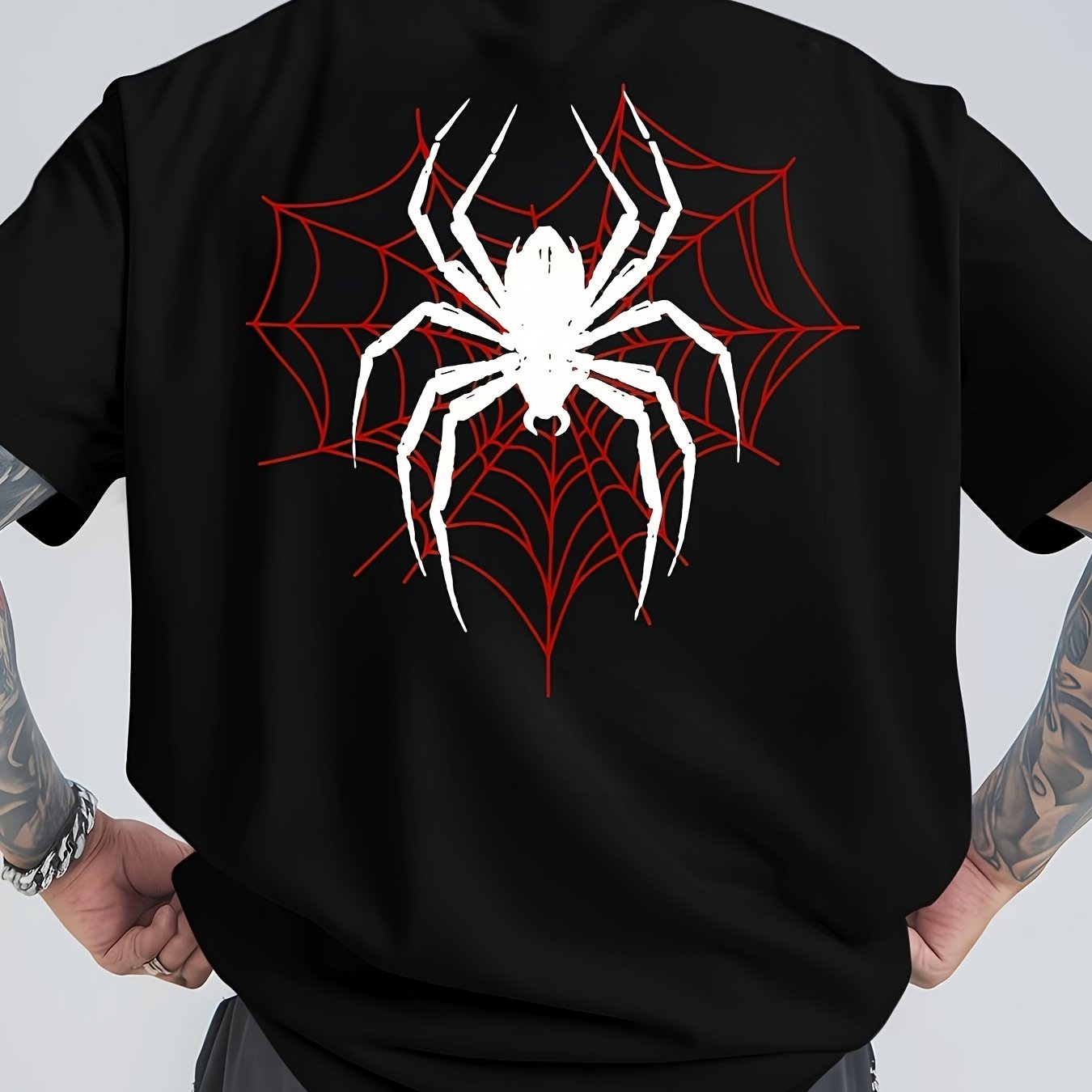 TEMU Spider Web Print T-shirt For Men, Trendy Slim Fit, Non-restrictive And Breathable, Gift For Men