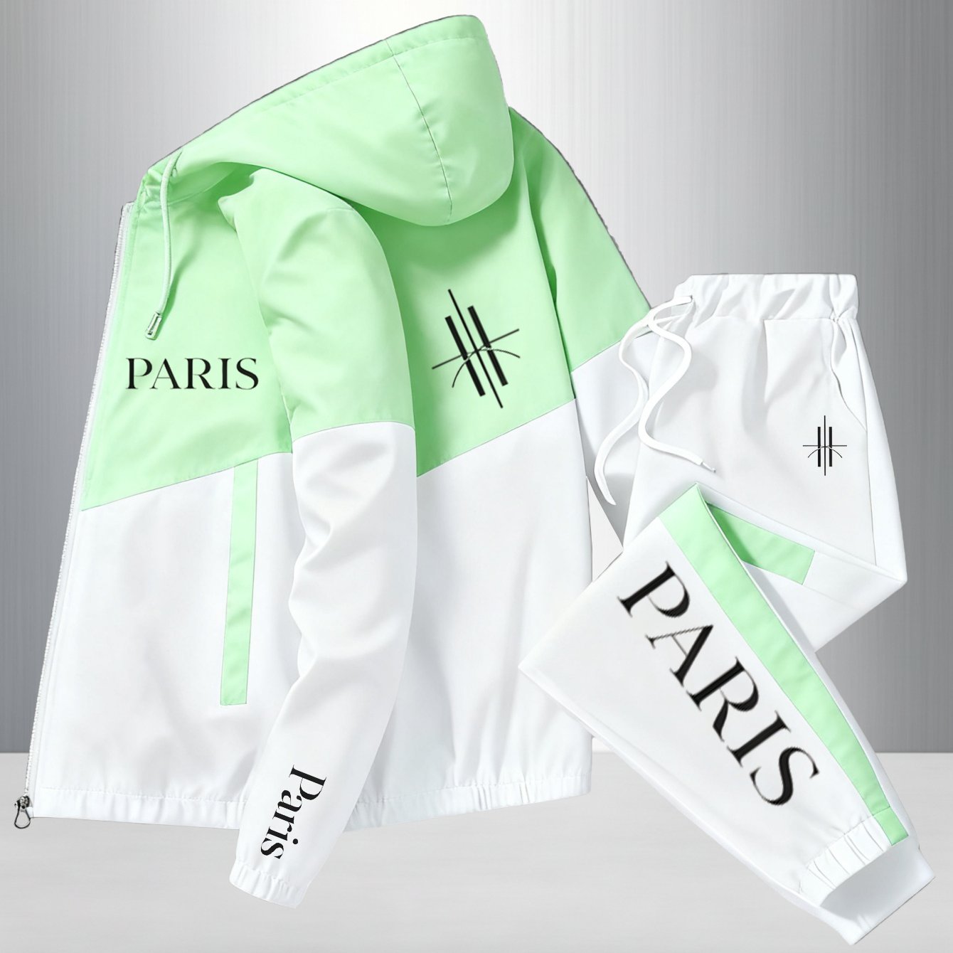 2pcs Set! 2026 New Casual And Stylish Sporty Hooded Jacket And Sweatpants Set | Suitable For Men And Women, Fashionable And Versatile, Suitable For Occasions, Geometric-patterned, Stretch Fabric