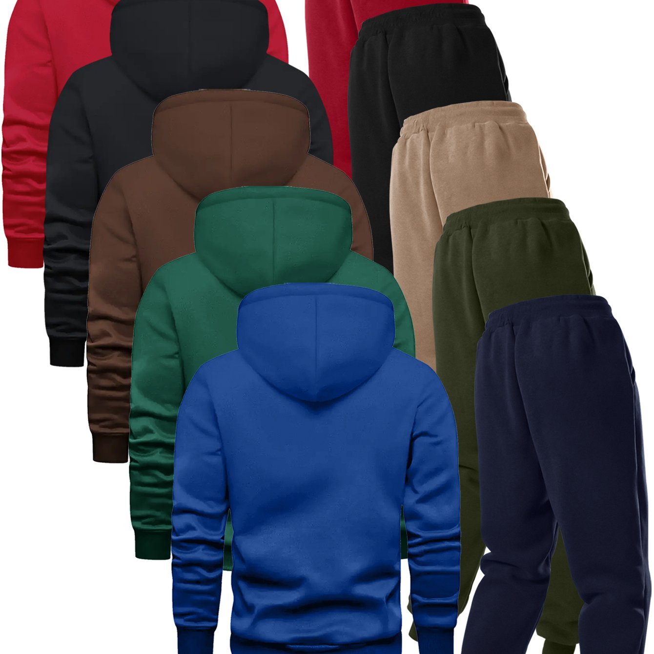 TEMU 5-pack Men' Color Hoodie With Drawstring Joggers, Machine Washable Outdoor Casual Trendy Sportswear Set