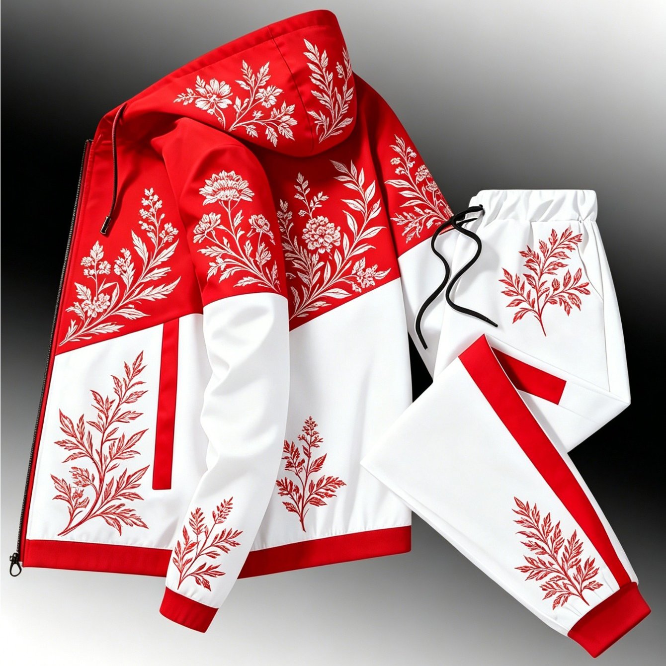 2pcs Set New Arrival: Unisex Casual Print Windproof Zipper Jacket Set | Hooded, Regular Fit, Stretch Fabric, Perfect For Men, Suitable For Occasions, Plus Size