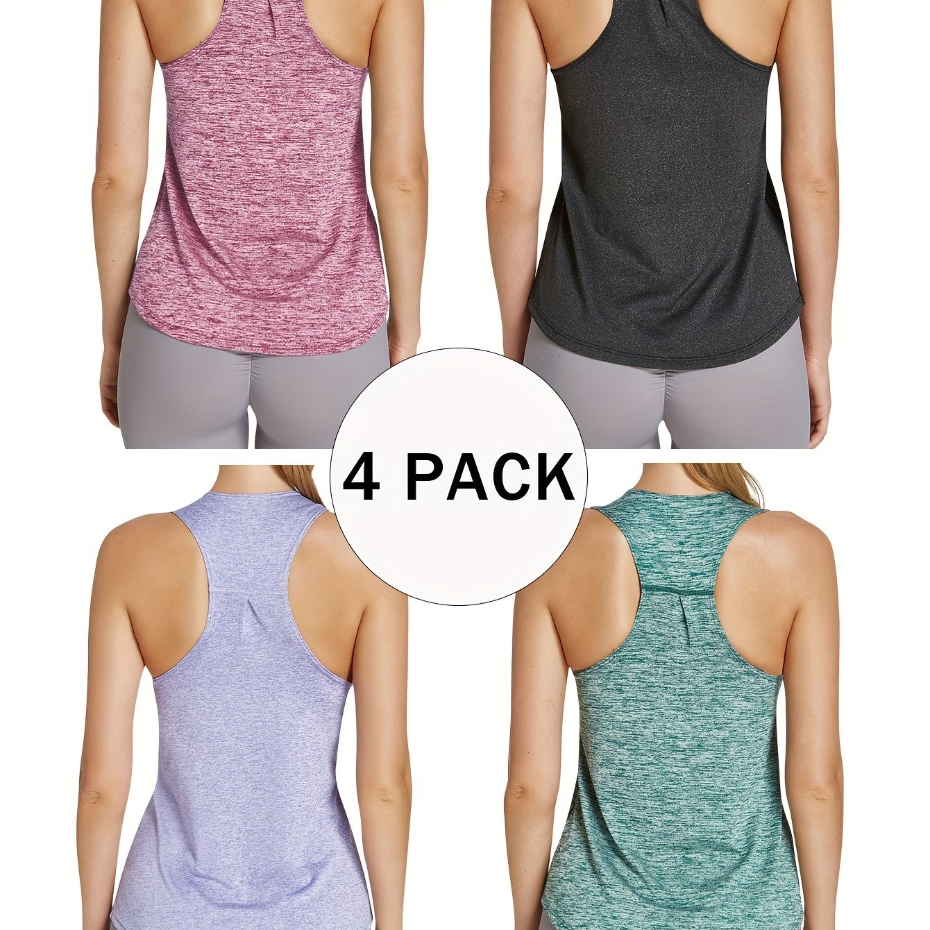 4pcs Women's Quick-dry Workout Tank Tops - Sleeveless Athletic Racerback Tops Suitable For Yoga, Gym, Swimming - Solid Color Breathable Activewear, Round Neck Quick-dry Swim Casual Sportswear (no)