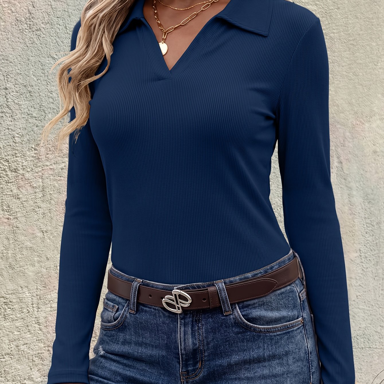 TEMU Women's Autumn Collar Stretch Long Sleeve T-shirt, Women's Stretch Long Sleeve T-shirt, Women's Autumn Long Sleeve T-shirt, Comfortable Fabric,