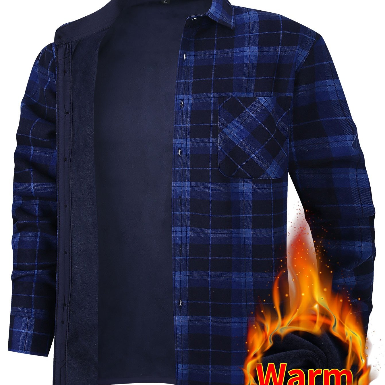 TEMU Men's Winter Shirt 2025 | Brushed Fleece Lined Heavyweight, Cold Weather Essential, Ultra-warm Fleece Interior, With Lapel Collar, Long Sleeve