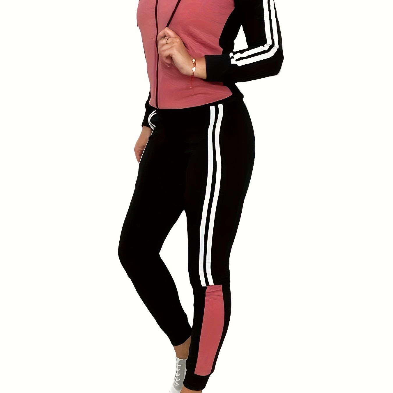 E-shop Neues Damen-Outfit für Frühling und Herbst mit einem farblich blockierten Zip-Up-Hoodie und langen Hosen mit im zweiteiligen Set