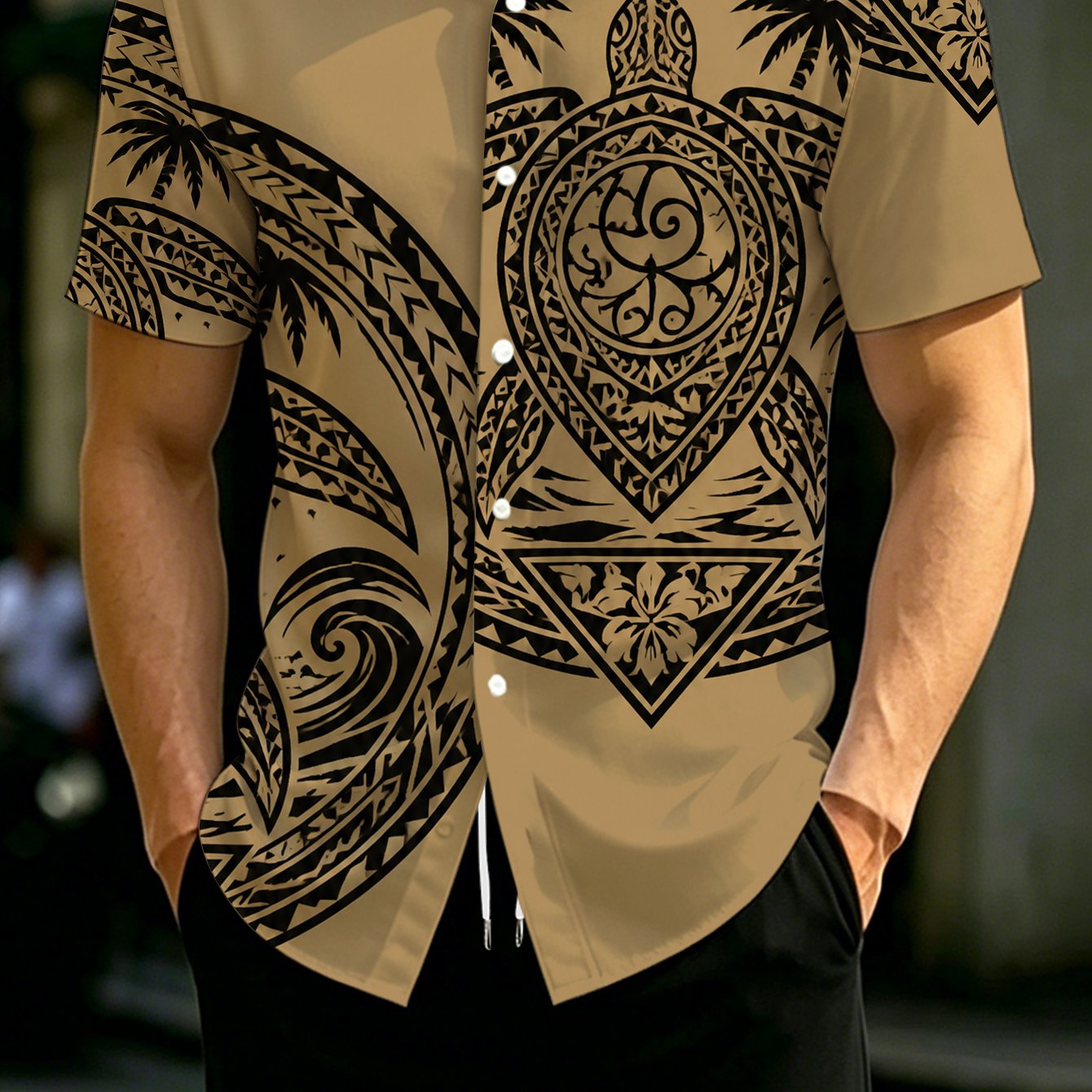 TEMU Polynesian Tribal Sea Turtle Men's Printed T-shirt Beach Vacation Surfing Resort Pool Party Summer Tropical Casual Wear, Plus Size